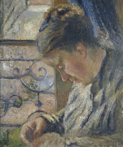 Portrait of Madame Pissarro Sewing Beside a Window by Camille Jacob Pissarro